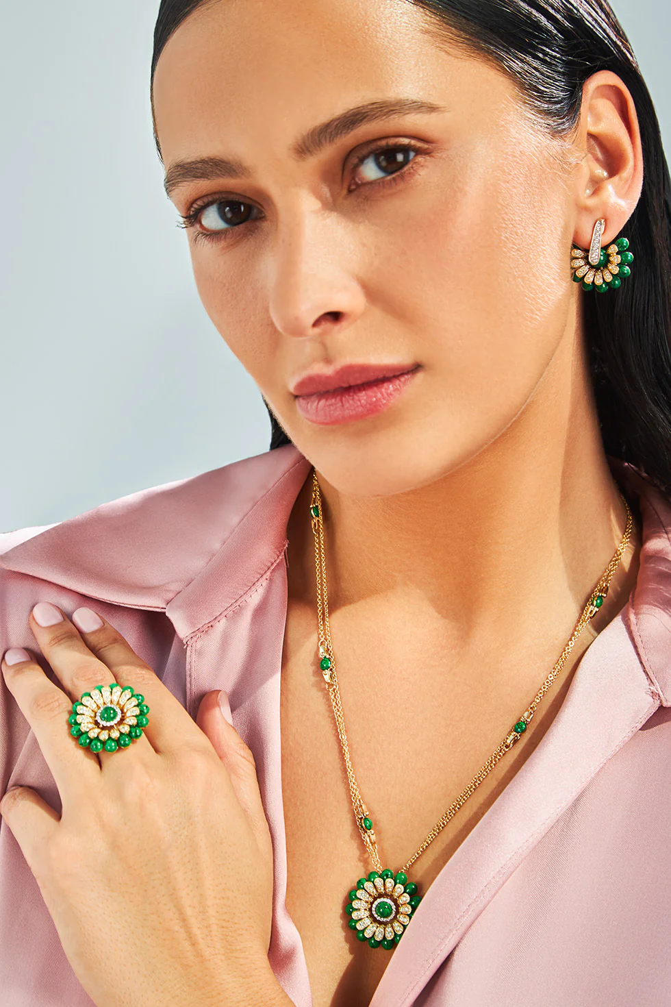 ALLEGRA GREEN ENAMEL FLOWER EARRINGS - Image 3