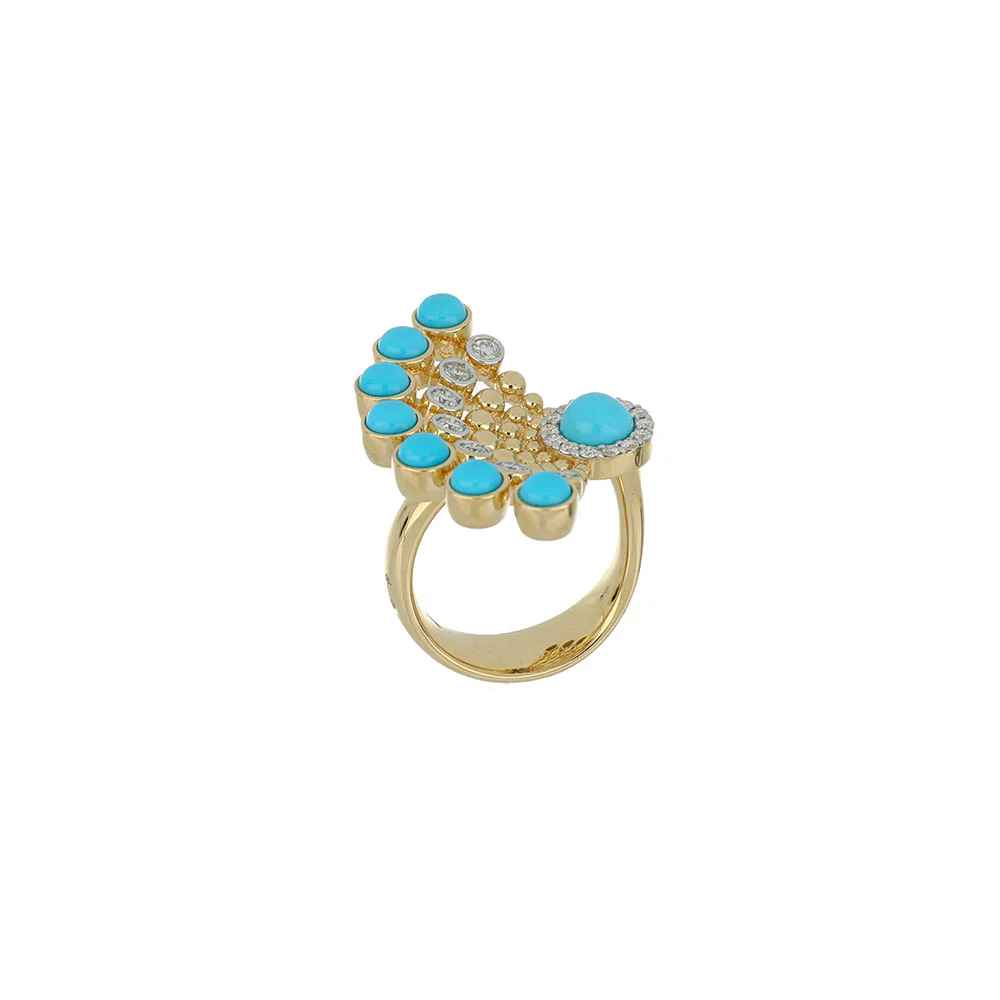BUBBLES RAGGI YELLOW GOLD AND TURQUOISE RING - Image 3