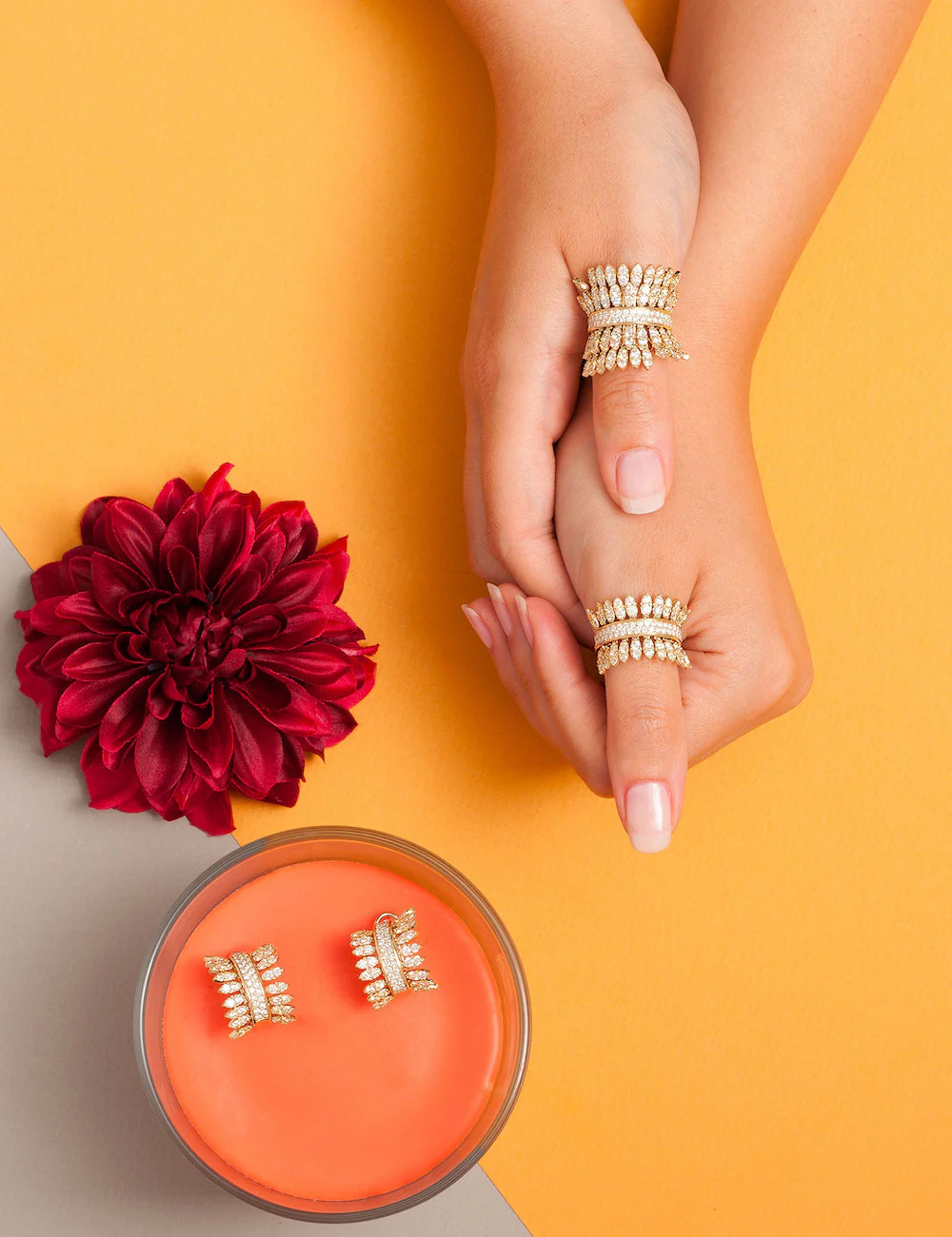 SPETTINATO DOUBLE YELLOW GOLD PAVÉ RING - Image 3